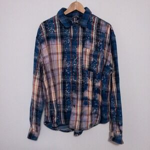 Air Jordan x Awake NY Mens Bleached Flannel Shirt Size M Blue Paint Splatter